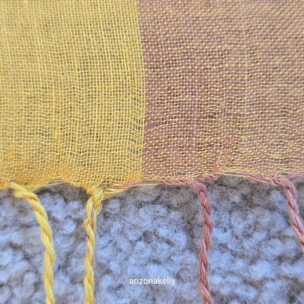 Mila Schon Linen Scarf Yellow Green Brown Earth Tones - Picture 7 of 14